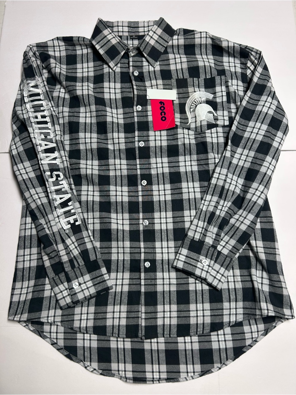 Men's FOCO Michigan State Spartans NCAA Navy/White Plaid Flannel Shirt Medium